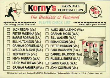 2017 Acheron Mint Korny's Karnival Footballers #9 Barry Cable Back